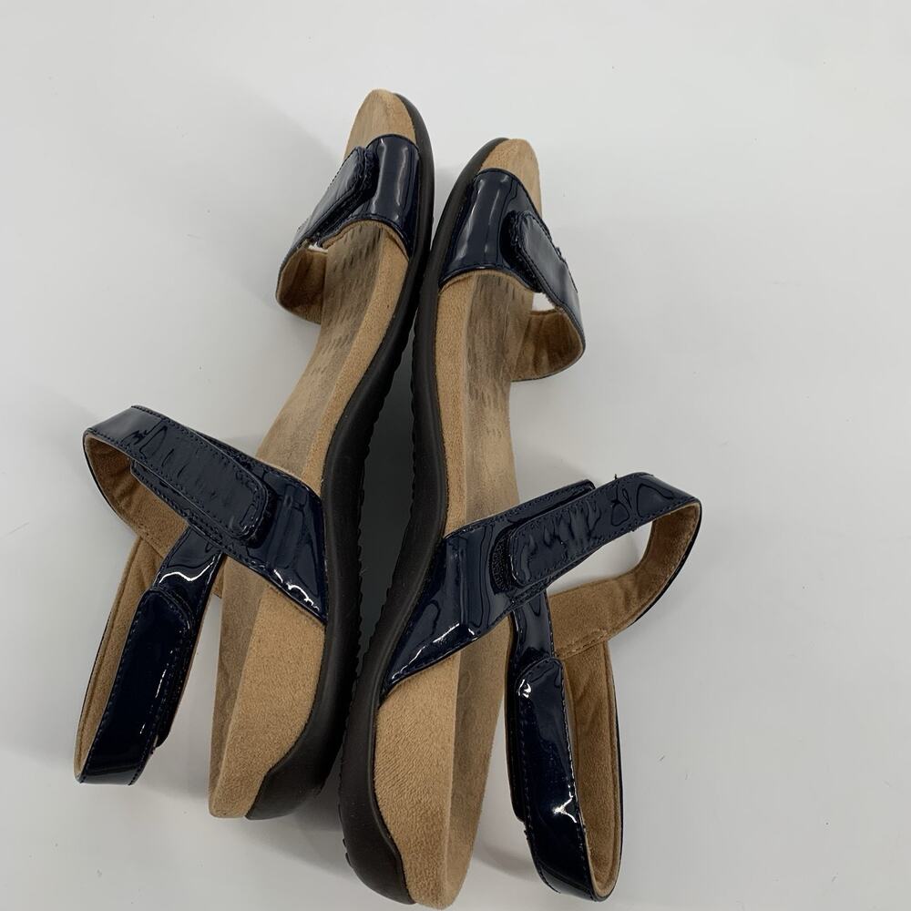 $90 Vionic Farra Patent Leather 3 Strap Orthopedic Sandals 7 Womens Navy Blue - Picture 6 of 8